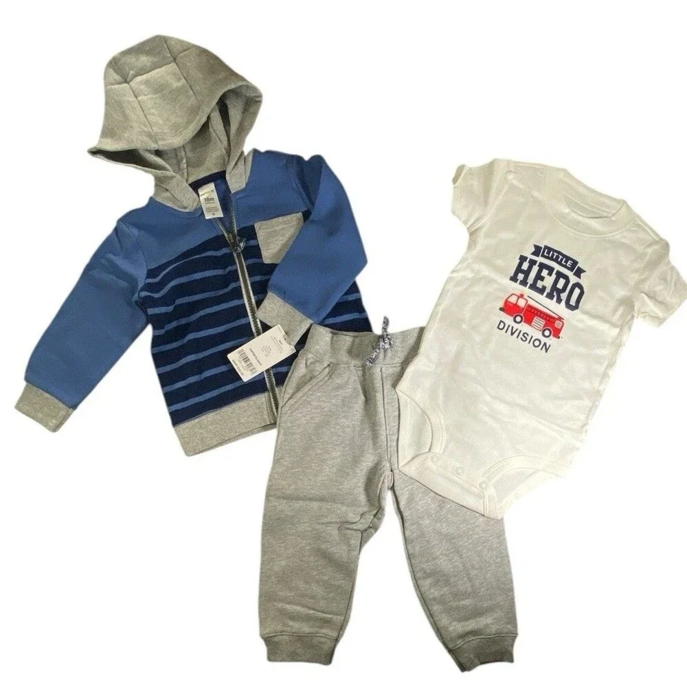Carter’s Baby Boy 3 Pc Outfit Set 18M Hoodie Jacket Pants Bodysuit NWT